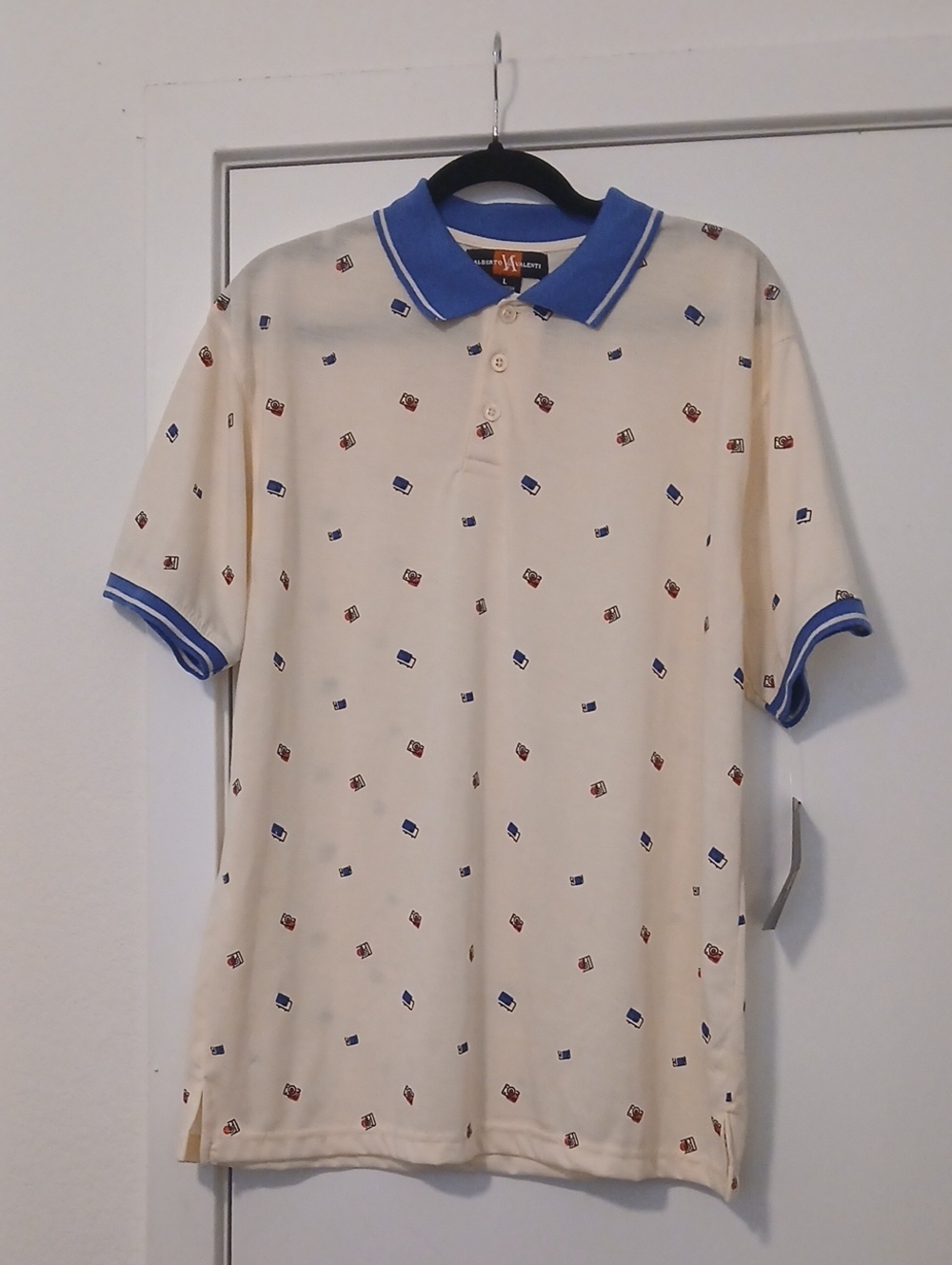 Men's Cream Polo Shirt with Blue Collar